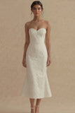 Vestido de compromiso Midi de Sirena Blanca Jacquard sin tirantes
