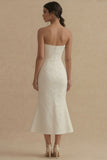 Vestido de compromiso Midi de Sirena Blanca Jacquard sin tirantes