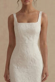 Vestido de compromiso Midi de sirena blanca Jacquard de cuello cuadrado