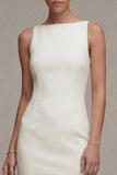Vestido de compromiso blanco Midi con escote bateau