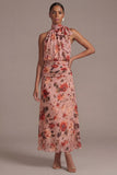 Vestido de invitado de boda A Rose Floral Línea A con lazo