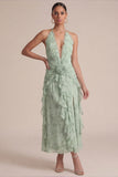 Vestido de invitado Midi con volantes y estampado Sage Halter con flores 3D