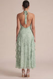 Vestido de invitado Midi con volantes y estampado Sage Halter con flores 3D