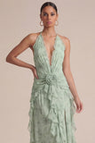 Vestido de invitado Midi con volantes y estampado Sage Halter con flores 3D