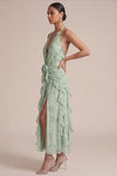 Vestido de invitado Midi con volantes y estampado Sage Halter con flores 3D