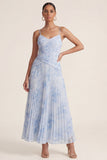 Vestido floral de tirantes finos plisados azul claro Línea A