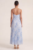 Vestido floral de tirantes finos plisados azul claro Línea A