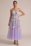 Vestido de boda Midi Corsé A Applied Corsé Sin tirantes Lila
