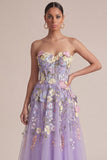 Vestido de boda Midi Corsé A Applied Corsé Sin tirantes Lila