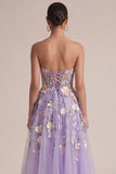 Vestido de boda Midi Corsé A Applied Corsé Sin tirantes Lila