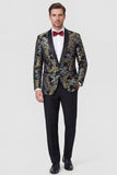 Trajes de baile Jacquard de hombre negros de dos piezas con solapa chal de un botón