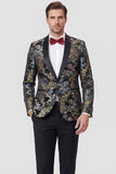 Trajes de baile Jacquard de hombre negros de dos piezas con solapa chal de un botón