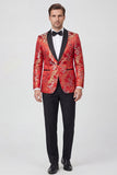 Trajes de baile Jacquard de hombre negros de dos piezas con solapa chal de un botón