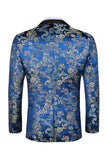 Trajes de baile azul Jacquard de dos piezas con solapa chal de un botón