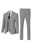 Trajes de boda de tres piezas, de solapa con solapa con muescas gris oscuro