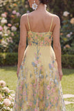Vestido Midi Floral Amarillo Bordado en Tul A-Line