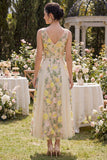Vestido midi floral bordado con tul y tul en línea A