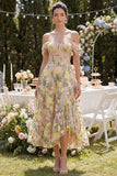 Corsé de tul con línea A descubierto y vestido midi floral bordado