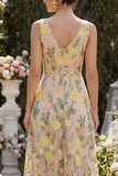 Vestido midi midi bordado en línea A de tul champán