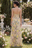 Vestido largo bordado con tul de sirena y champán