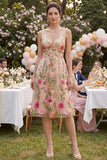 Vestido Midi floral bordado en línea A de tul con escote en V