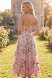 Vestido midi floral bordado sin tirantes de tul A-Line Blush