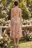 Vestido midi floral bordado sin tirantes de tul A-Line Blush