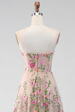 Vestido midi floral bordado sin tirantes de tul A-Line Blush