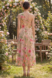Vestido midi floral bordado de tul con un solo hombro en línea A