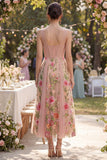 Vestido midi floral bordado de tul de tul en pico, línea A