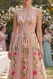 Vestido midi floral bordado de tul de tul en pico, línea A