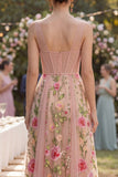 Vestido midi floral bordado de tul de tul en pico, línea A