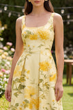 Vestido Midi de A Line Amarillo Amarillo Mantequilla Floral