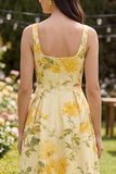 Vestido Midi de A Line Amarillo Amarillo Mantequilla Floral