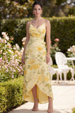 Vestido floral funda de mantequilla amarillo con tirantes finos de mantequilla fruncido