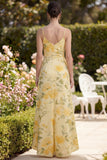 Vestido floral funda de mantequilla amarillo con tirantes finos de mantequilla fruncido