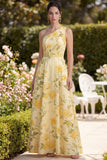 Vestido Maxi A Línea Floral Amarillo Mantequilla