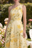 Vestido Maxi A Línea Floral Amarillo Mantequilla
