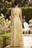 Vestido Maxi floral Maxi A Line, con escote en V amarillo mantequilla y abertura