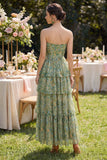Corsé A String Sin tirantes A Tooth Dusty Flower Dress con volantes y volantes verde polvoriento
