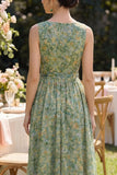 Vestido midi verde polvoriento de escote en V con escote en V y línea A con lazo