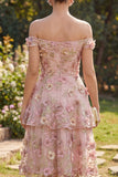 Vestido midi floral con alas fucsia rosa fucsia en línea A