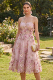 Vestido midi floral con plique de tul A-Line Tulle Sweetheart Pink Fucsia