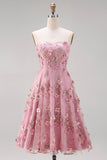 Vestido midi floral con plique de tul A-Line Tulle Sweetheart Pink Fucsia