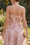 Vestido midi floral con plique de tul A-Line Tulle Sweetheart Pink Fucsia