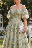 Vestido midi floral de tul con abalorios de tul azul aplicado y con abalorios