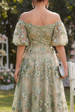 Vestido midi floral de tul con abalorios de tul azul aplicado y con abalorios