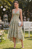 Vestido midi floral midi de tul verde polvoriento de corsé con cuentas en línea A