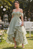 Vestido midi floral de corsé verde en línea A con líneas polvorientas y de organza descubierto