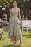 Vestido midi floral midi de corsé con contas de tul verde polvoriento